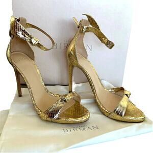 Alexandre Birman Metallic Gold Clarita Python Ankle Wrap Sandals Size 36.5 NEW